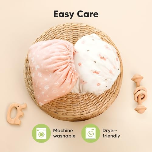 Pack and Play Sheets Fitted - 2-Pack Mini Crib Sheets for Pack N Play Mattress 38x26, Soft & Cozy, Neutral Toddler Playard Bedding, Snug Fitted Mini Baby Crib Mattress Cover Boy, Girl (Butterflies)