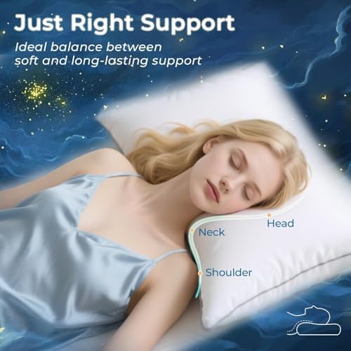 Sasttie Pillows Queen Size Set of 2, Bed Pillows for Side, Back, and Stomach Sleepers - Oeko-Tex Certified Down Alternative Plump Filling - Hotel Quality and Machine Washable, 2 Pack