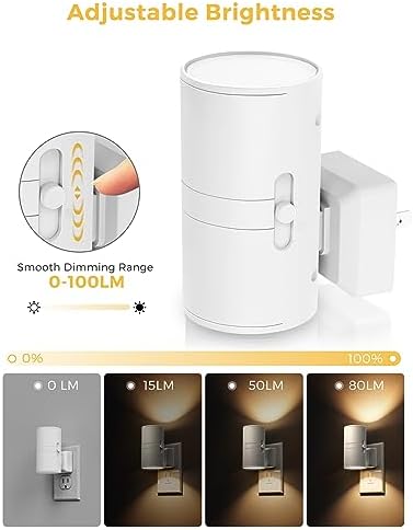 L LOHAS LED Night Light Plug in, Night Lights Plug into Wall, Light Sensor, 0-100LM, Soft White 3000K, Dimmable Night Light, Modern Nightlight for Hallway Bedroom Stairway, 2 Pack