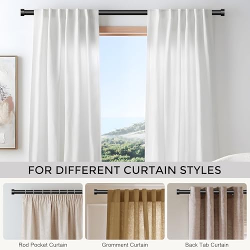 Curtain Rods for Windows 48 to 84 Inch(4-7 Feet),Black 1'' Diameter Drapery Rods with End Cap Style Design,Modern Adjustable Heavy Duty Curtain Rod,Size:36''-88''