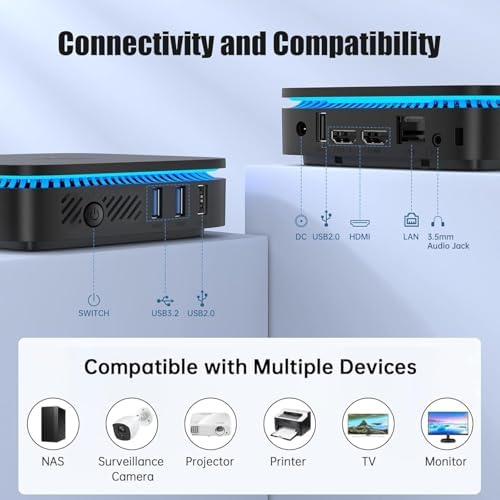 KAMRUI AK1PLUS Mini PC, N95 Processor (up to 3.4GHz), 8GB DDR4 RAM 256GB M.2 SSD, Mini Desktop Computer Support 2.5" SSD, Dual 4K, WiFi, Ethernet for Business, Office, Home