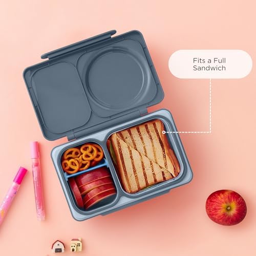 Omie OmieBox UP bento Box for Kids | Insulated Lunch Box | Leak Proof Vacuum Insulated Thermal Food jar | Cooler ice Pack | 2 Compartments (Graphite)