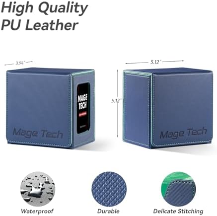 Card Deck Box for MTG Commander - Patented Design, Commander Display, Fits 100 Double-Sleeved Cards, 35pt Card Brick & Dice Tray - Blue/Green