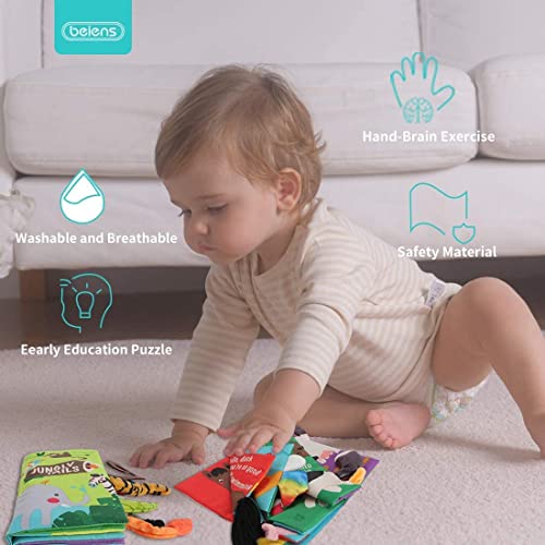 beiens Baby Books Toys, Baby Books 0-6 Months, 3PCS Touch and Feel Cloth Crinkle Soft Books, Toys for 0-3-6-12-18 Months Infant Newborn Baby Boy Girl Shower Gifts Set