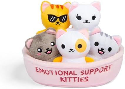 WHAT DO YOU MEME? Emotional Support Kitties by Relatable, Cuddly Stuffed Animals and Toys, Squishy Toys and Plushies, Great Ideas for Loved Ones of All Ages, Includes 5 Plushies with Carrying Basket