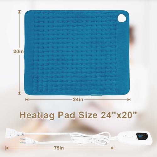 Heating Pad,Electric Heating Pad for Back,Neck,Abdomen,Moist Heated Pad for Shoulder,Knee,Hot Pad for Arms and Legs,Dry&Moist Heat & Auto Shut Off(DeepSkyBlue, 20''×24')