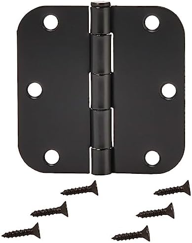 Amazon Basics Sturdy Rounded 5/8 Radius Interior Door Hinges, 3.5" x 3.5", 18 Pack, Matte Black