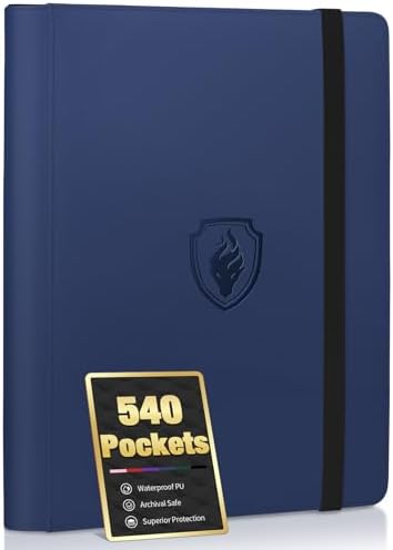 Premium 9 Pocket Card Binder for 540 Cards, Fabmaker PU Cover Trading Card Binder, Sturdy Card Collection Album, Sleek Card Holder Folders for YuGiOh, MTG, TCG, Game Cards & Sports Cards, Navy Blue