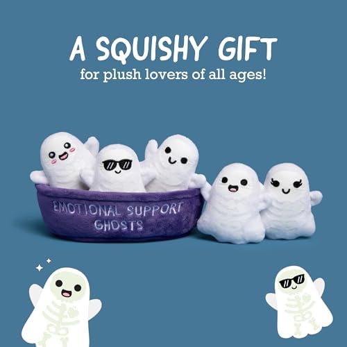 WHAT DO YOU MEME? Emotional Support Ghosts by Relatable, Cuddly Stuffed Animals, Plushies, and Cute Stuff, Great Gift Ideas for Loved Ones of All Ages, Includes 5 Plushies with Carrying Basket