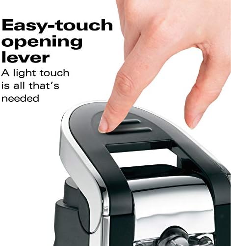 Hamilton Beach Smooth Touch Electric Automatic Can Opener with Easy Push Down Lever, Eliminates Sharp Edges, Opens All Standard-Size and Pop-Top Cans, Extra Tall, Black and Chrome (76606AG)