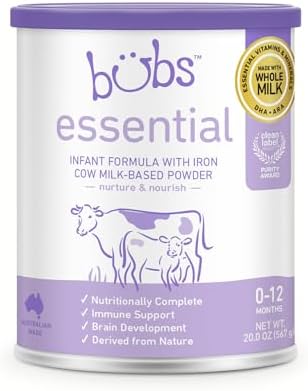 Bubs Essential Infant Formula, with Iron, Cow Milk-Based Powder, for Infants 0-12 Months, Made with Non-GMO Milk, 20 oz