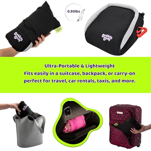 BubbleBum Inflatable Booster Car Seat – Foldable, Lightweight, Backless Travel Booster Seat for Kids, Portable Carseat for Toddler, Fits 3 Across, Compact for Uber - Ages 4-11 Year Old, - Black