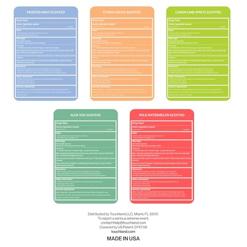 Touchland Power Mist Hydrating Hand Sanitizer Spray, FRESH 5 Set (Mint, Citrus, Lemon Lime, Aloe, Watermelon), 1 FL. OZ. Travel Size (Set of 5)