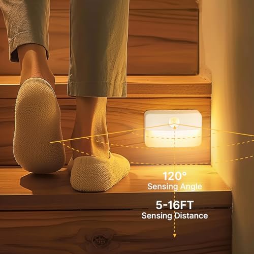 8 Pack Motion Sensor Stair Light for Indoor, Battery Operated Closet Lights, Wireless Stick on Anywhere Hallway Lamp, 40 Lumen 3000K Portable Led Night Lamps for Bedroom Under Cabinet Kitchen