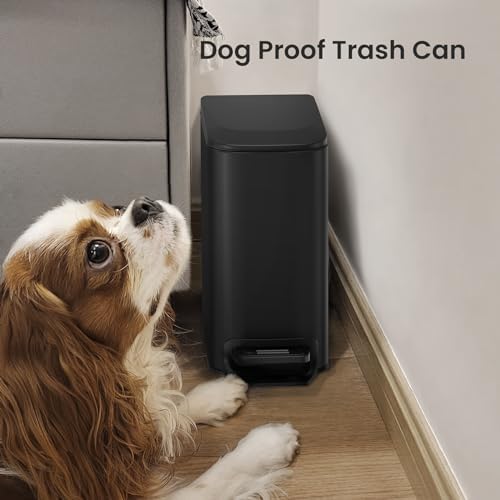 Cesun Small Bathroom Trash Can with Lid Soft Close, Step Pedal, 6 Liter / 1.6 Gallon Stainless Steel Garbage Can with Removable Inner Bucket, Anti-Fingerprint Finish (Matt Black)