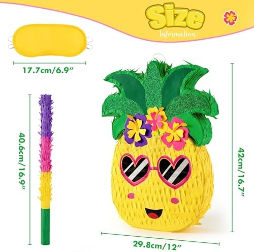 WERNNSAI Pineapple Piñata - Luau Party Piñata Game with Blindfold and Bat for Girls Boys Kids for Hawaiian Tropical Luau Party Supplies Summer Fruit Themed Birthday Party Decorations
