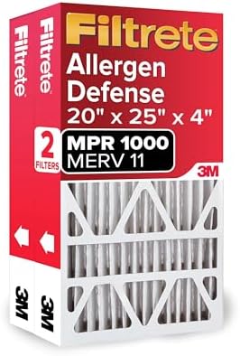 Filtrete 20x25x4 AC Furnace Air Filter, MPR 1000, MERV 11, Fits Honeywell & AprilAire Space-Gard, Allergen Defense, Electrostatic Air Cleaning Filter, 2-Pack (actual size 19.88 x 24.63 x 4.31)