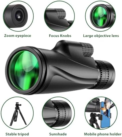 Monocular Telescope 80 x 100 High Powered Monoculars for Adults with Tripod, Monocular for Smartphone Suitable for Bird Watching Larger Vision Monoculars for Adults with BAK4 Prism & FMC Lens Black