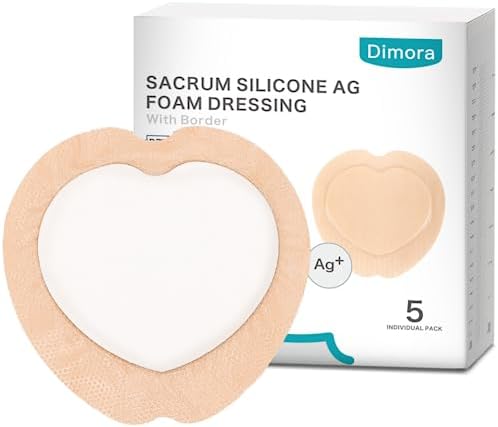 Dimora Ag Silver Sacrum Foam Wound Dressing Bandages Silicone Adhesive Border 7"x7" Waterproof Sacral Pads Absorbent Breathable Bed Sore Pressure Dressing