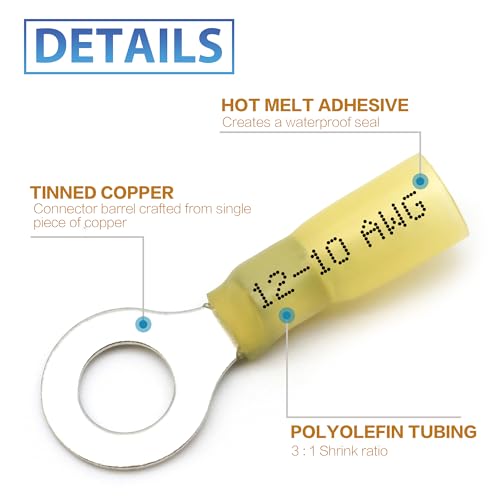 180Pcs Heat Shrink Wire Connectors Kit - Waterproof Marine Automotive Battery Electrical Crimp Terminals Set, Ring Fork Spade Butt Splices