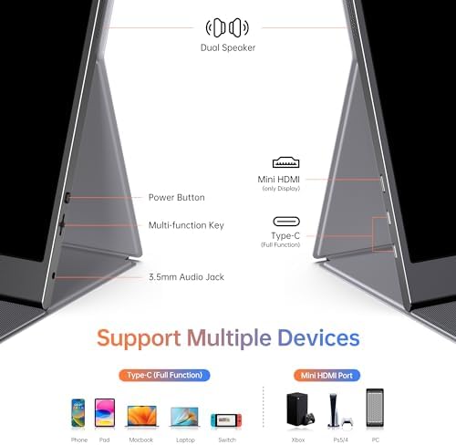 15.6inch Portable Monitor,1080P USB-C HDMI Second External Monitor for Laptop,PC,Mac Phone,PS,Xbox,Swich,IPS Ultra-Thin Zero Frame Gaming Display/Premium Smart Cover