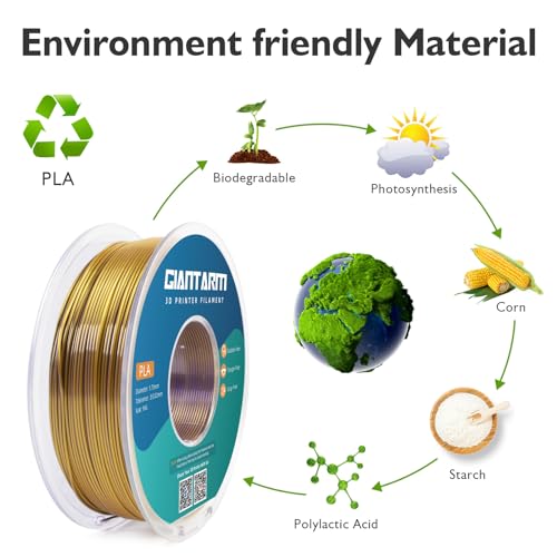 GIANTARM Dual Color PLA Filament, Silk PLA Filament 1.75mm +/-0.02mm,1KG Spool(2.2lbs) Vacuum Packaging, 3D Printing Filaments Fit Most FDM Printer