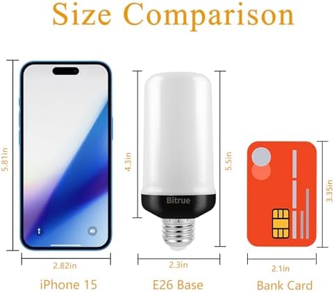 Bitrue LED Flame Effect Light Bulb, 4 Modes Flame Light Bulbs, E26 Base Fire Light Bulb with Gravity Sensor,Flickering Light Bulbs Halloween Home Party(4 Pack)