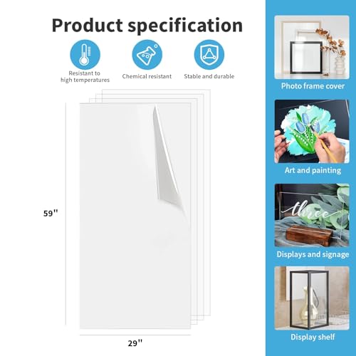 Art3d 5-Pack of 29Γ59" PET/Plexiglass Sheets, Transparent Clear Flexible Plastic Sheet Panels for Craft, Picture Frames, Sign Blank, DIY Display Project