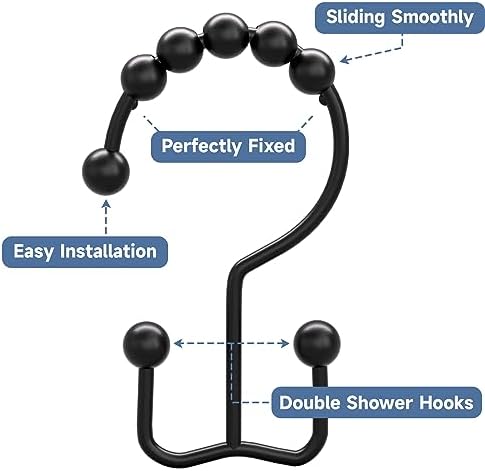 Titanker Shower Curtain Hooks Rings, Rust Resistant Metal Double Glide Shower Hooks Rings for Bathroom Shower Rods Curtains, Set of 24 Hooks - Black