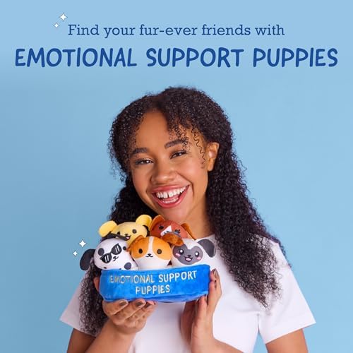 WHAT DO YOU MEME? Emotional Support Puppies by Relatable, Cuddly Stuffed Animals, Plushies, and Cute Stuff, Great Gift Ideas for Loved Ones of All Ages, Includes 5 Plushies with Carrying Basket