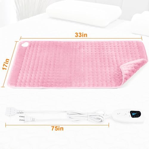 Heating Pad for Back,Neck,Abdomen,Moist Heated Pad for Shoulder,Knee,Hot Pad for Arms and Legs,Dry&Moist Heat & Auto Shut Off(Pink,33''×17'')