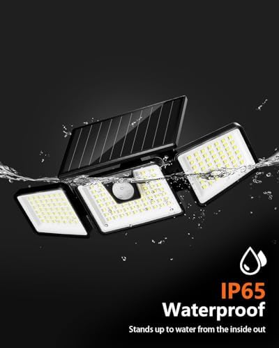 INCX Solar Lights Outdoor Waterproof, 3000 LM 156 LED Motion Sensor Outdoor Lights, 3 Heads Solar Powered Security Flood Light Motion Detected Spotlight for Patio Garage Yard Entryways, 2 Pack Black