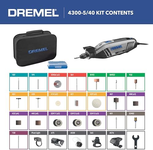 Dremel 4300-5/40 High Performance Rotary Tool Kit with LED Light- 5 Attachments & 40 Accessories - Ideal for Grinding, Cutting, Wood Carving, Sanding, and Engraving