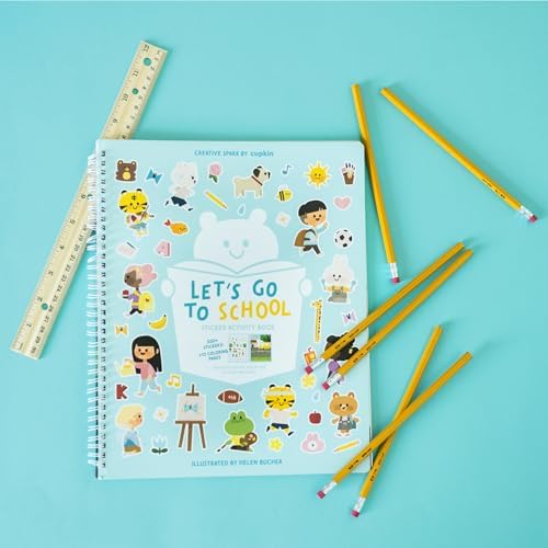 CUPKIN Sticker Book for Kids 2-4, 500+ Kids Stickers, Let's Go to School 12 Coloring Pages 12 Side by Side Scenes, Fun Toddler Travel Activity Coloring and Sticker Books for Ages 4-8 + 8-10