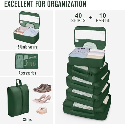 Veken 10 Set Packing Cubes for Travel Essential, Suitcase Organizer Bags in 4 Sizes, Carry-On Luggage Accessories with Large Laundry & Hanging Toiletry Bag, Must-Have for Airplane, Road Trip & Camping