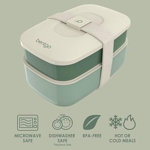 Bentgo Classic - Adult Bento Box, Stackable 3-Compartment Lunch Box with Removable Utensil Set and Sealing Strap, BPA-Free, Food Container Ideal for Meal Prep, Work, and On the Go (Khaki Green)