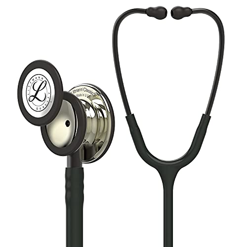 3M Littmann Classic III Monitoring Stethoscope, 5861, More Than 2X as Loud, Weighs Less, Stainless Steel Champagne-Finish Chestpiece, 27" Black Tube, Smoke Stem, and Headset