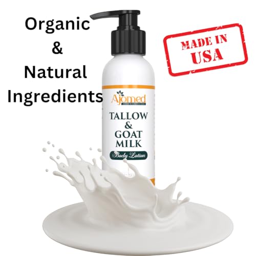 Grass Fed Beef Tallow & Goat Milk Body Lotion for Sensitive Skin, Organic Tallow Lotion - Soothes Dry Patches, Goat Milk Moisturizer - Handmade Tallow Body Lotion (UNSCENTED, 8 Oz)