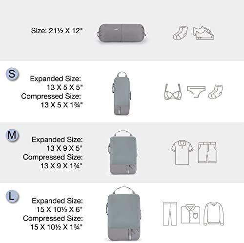 BAGSMART 6 Set Compression Packing Cubes - Lightweight Travel Essentials, Durable Luggage Organizer