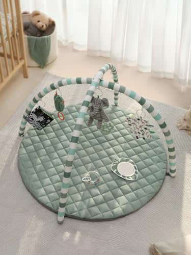 Blissful Diary Baby Play Gym Mat, Tummy Time Mat with 6 Detachable Toys for Stage-Based Sensory & Motor Skill Development, Baby Activity Mat Easy to Install & Clean, Baby Essentials Gift, Sage Green