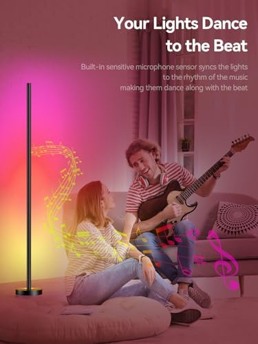 Smart RGBICW LED Corner Floor Lamp - 16 Million DIY Colors, 68+ Scenes, Music Sync, App & Remote Control, Color-Changing Ambient Lighting for Living Rooms, Bedrooms, and Gaming Rooms