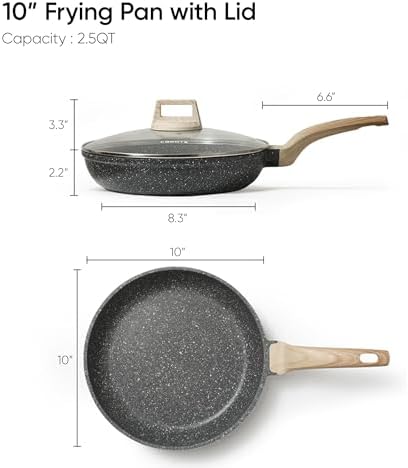 CAROTE Non Stick Frying Pan Skillet, Nonstick Granite Fry Pan with Glass Lid, Egg Pan Omelet Pans, Stone Cookware Chef's Pan, PFOA Free (Classic Granite, 10-Inch)