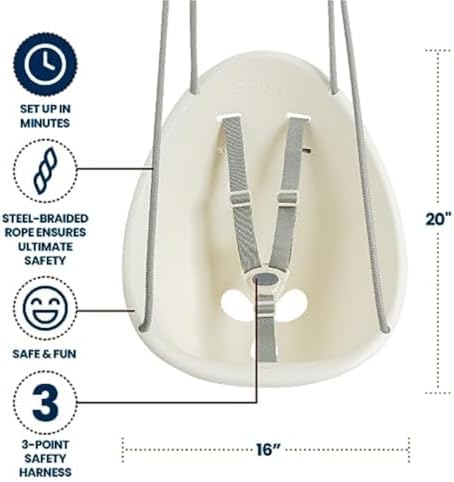 Swurfer Coconut Toddler Swing – Comfy Baby Swing Outdoor, 3- Point Adjustable Safety Harness, Secure, Safe Quick Click Locking System, Blister-Free Rope, Easy Installation, Ages 6-36 Months