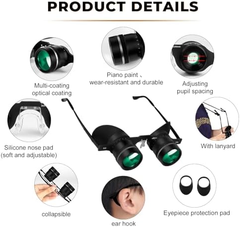 BIJIA 3X Opera Binocular Glasses,Hands-Free Lazy Glasses Binoculars Lightweight for Fishing,Bird Watching,Tv,Sports,Concerts,Theater,and Sightseeing,for Adults Men Women(Upgraded HD Green Film)