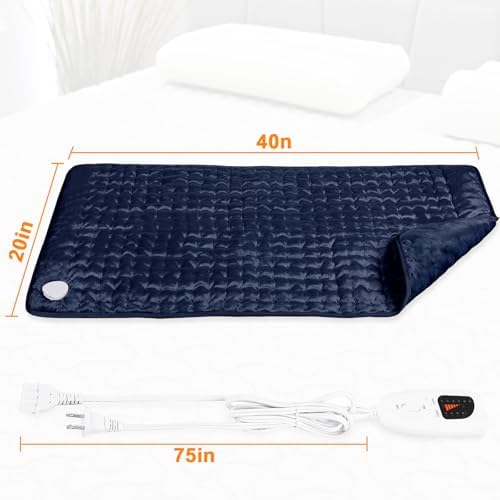 Heating Pad,Electric Heating Pads for Back,Hot Heated Pad for Abdomen,Shoulder,Knee,Multiple Temp and Auto Shut Off(NavyBlue, 40''×20')