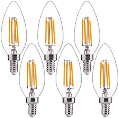FLSNT 60W Equivalent LED Chandelier Light Bulbs, Dimmable, E12 Base, Clear B11 LED Filament Candelabra Bulbs, 2700K Soft White, 6 Pack