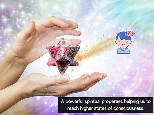 Amazing Gemstone Rhodonite Merkaba Crystal - 1.5 Inches Metaphysical Merkaba Star for Meditation - Energetic Tetrahedron Crystal and Healing Stones for Spiritual Growth and Healing (35-40mm)