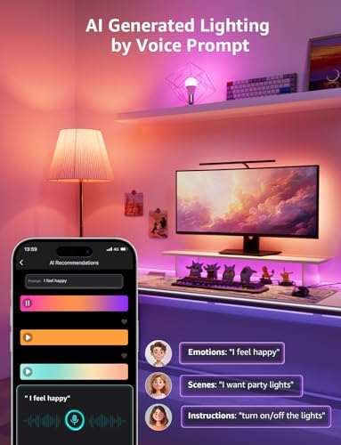 Lepro B1 AI Smart Light Bulbs - WiFi & Bluetooth RGBWW Color Changing LED Bulb Compatible with Alexa & Google Assistant, AI Generated Lighting LLM, AI Voice Control, Music Sync, 2.4GHz Only, 2 Pack