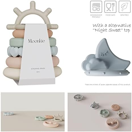 Moonkie Stacks of Circles Soft Teething Toy | Educational Learning Baby Toy | Stacking Ring Toys for Babies Boy and Girl | 7 Piece Teethers Set (Nature)