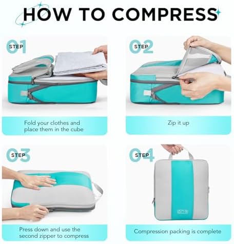 10 Set Compression Packing Cubes for Travel Essentials,Compressible Expandable Packing Cubes for Suitcase,OlarHike Luggage Organizer Bags for Travel,Handy Helper for Organizing Clothes(Blue Green)